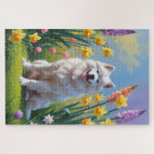 Samoyed Dog Spring Bloemen Schilderen Legpuzzel (Horizontaal)