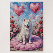 Samoyed Dog Valentine's Day Rose Picnic Legpuzzel (Verticaal)