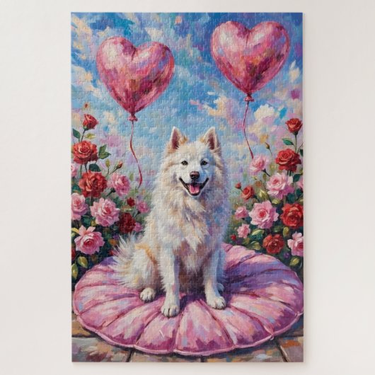 Samoyed Dog Valentine's Day Rose Picnic Legpuzzel (Verticaal)