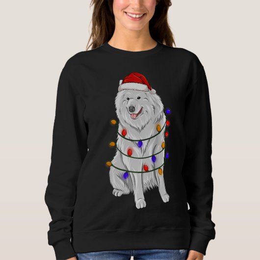 Samoyed Dog Wearing Kerstmis Pet Lights Trui (Voorkant)