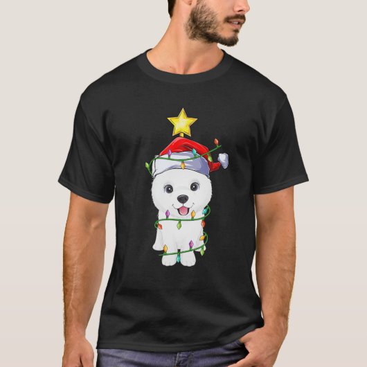 Samoyed Dog Xmas Lighting Tree Matching Samoyed Ch T-shirt (Voorkant)
