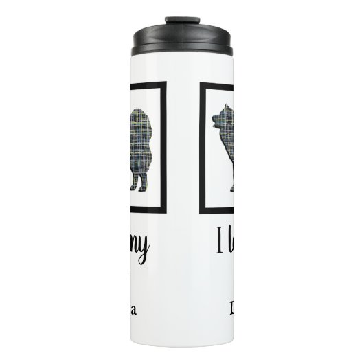 Samoyed Dog Yellow & Blue Grid Silhouette Thermosbeker (Voorkant)