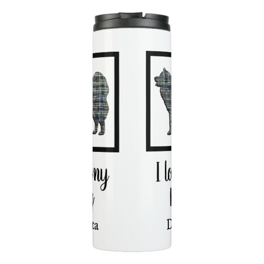 Samoyed Dog Yellow & Blue Grid Silhouette Thermosbeker (Achterkant)