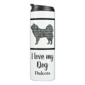 Samoyed Dog Yellow & Blue Grid Silhouette Thermosbeker (Geroteerd rechts)