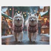 Samoyed Dogs Christmas Snow Holiday Fleece Deken (Voorkant (Horizontaal))