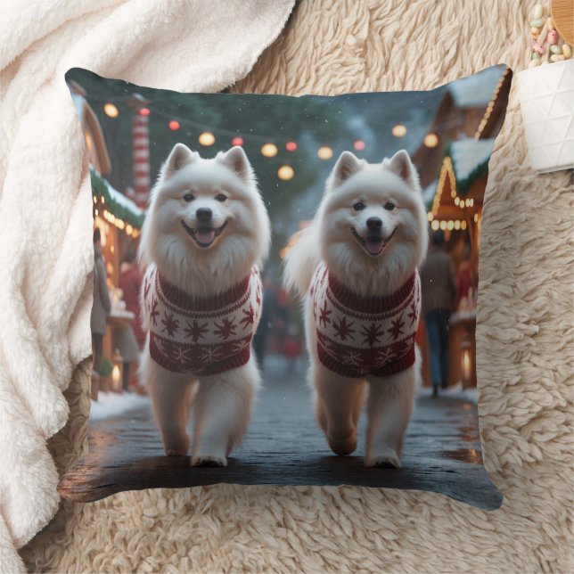 Samoyed Dogs Christmas Snow Holiday Kussen (Deken)