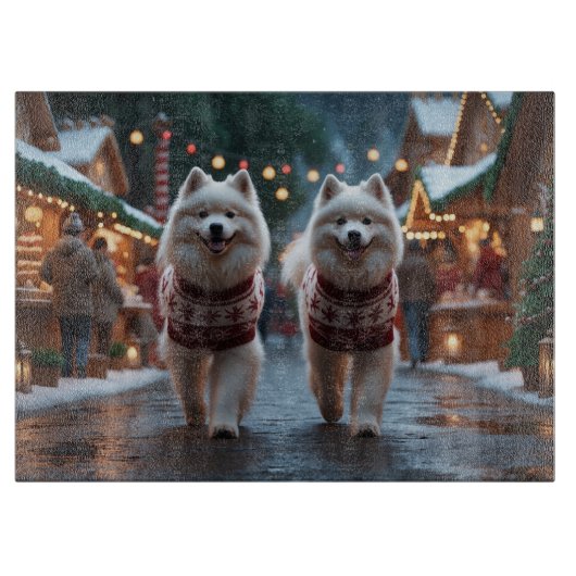 Samoyed Dogs Christmas Snow Holiday Snijplank (Voorkant)