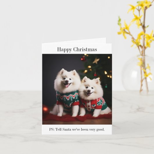 Samoyed Dogs Happy Christmas Kaart (Gele Bloem)