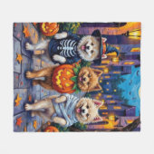 Samoyed Dogs Trick-or-Treating Halloween Costumes Fleece Deken (Voorkant (Horizontaal))