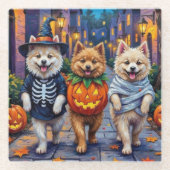Samoyed Dogs Trick-or-Treating Halloween Costumes Glazen Onderzetter (Voorkant)