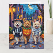 Samoyed Dogs Trick-or-Treating Halloween Costumes Kaart (Voorkant)