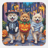 Samoyed Dogs Trick-or-Treating Halloween Costumes Vierkante Sticker (Voorkant)