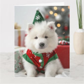Samoyed Elf Puppy Kerst Kaart (Voorkant)