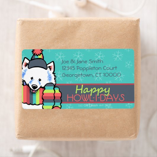 Samoyed Eskie Happy Howlidays Etiket (Insitu)