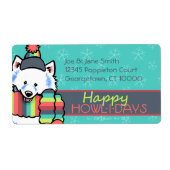 Samoyed Eskie Happy Howlidays Etiket (Voorkant)