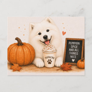 Samoyed Fluffy Gezellig Pumpkin Spice Puppaccino Briefkaart