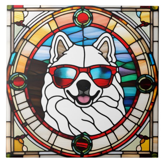 Samoyed Glas-in-lood Decoratie Tegels Tegeltje (Voorkant)