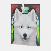 Samoyed "Glas in lood" Glas Ornament (Voorkant links)