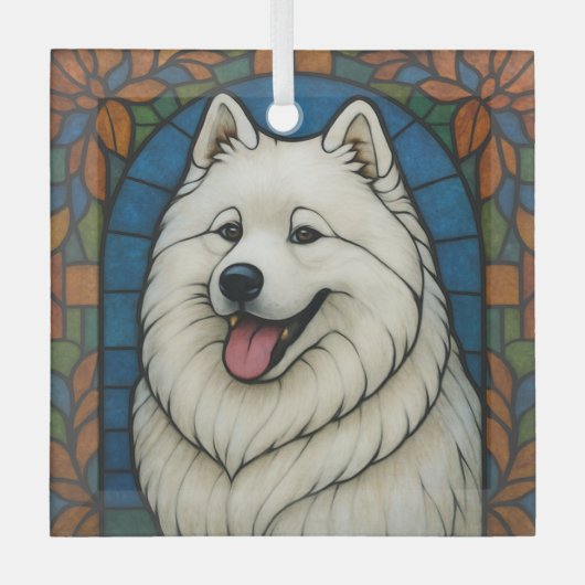 Samoyed "Glas in lood" Glas Ornament (Voorkant)