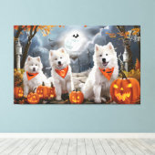 Samoyed Halloween Spoken Canvas Afdruk (Insitu (Houten vloer))