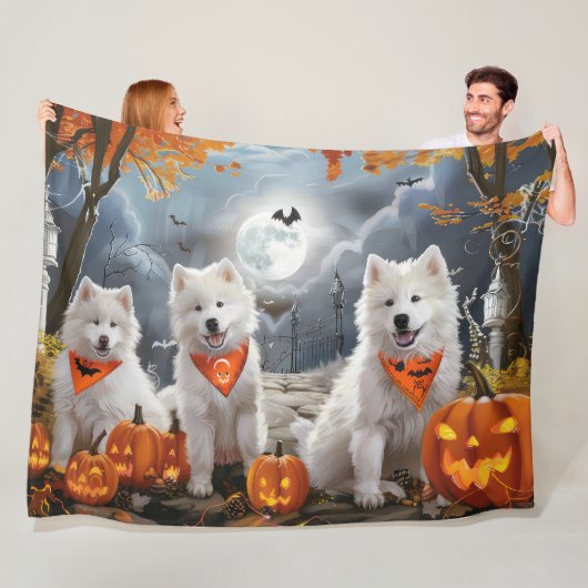 Samoyed Halloween Spoken Fleece Deken (In situ)