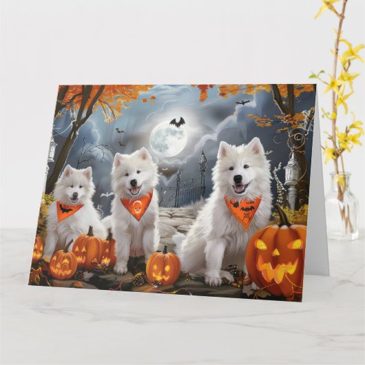 Samoyed Halloween Spoken Kaart (Gele Bloem)