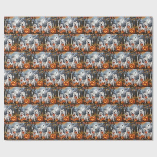 Samoyed Halloween Spooky Cadeaupapier (Vlak)