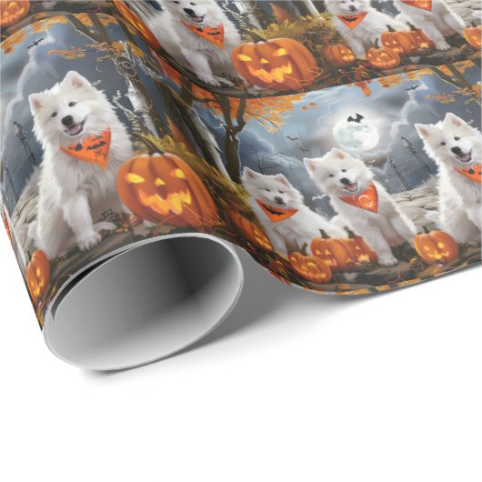Samoyed Halloween Spooky Cadeaupapier (Rol Hoek)