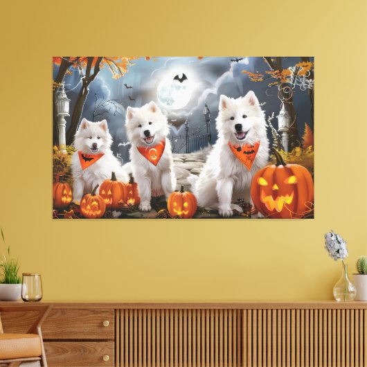 Samoyed Halloween Spooky Canvas Afdruk (Insitu (Woonkamer))
