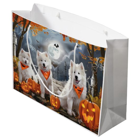 Samoyed Halloween Spooky Groot Cadeauzakje (Achterkant Gekanteld)