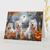 Samoyed Halloween Spooky Kaart (Gele Bloem)