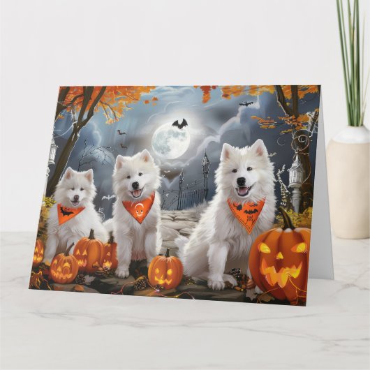 Samoyed Halloween Spooky Kaart (Voorkant)