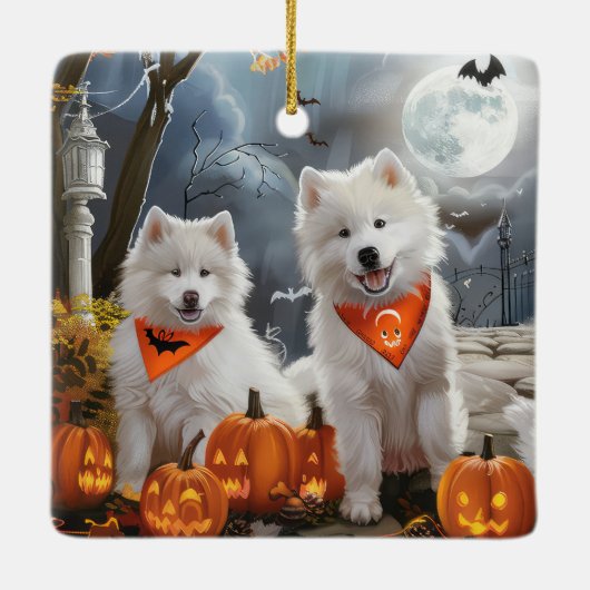 Samoyed Halloween Spooky Keramisch Ornament (Achterkant)