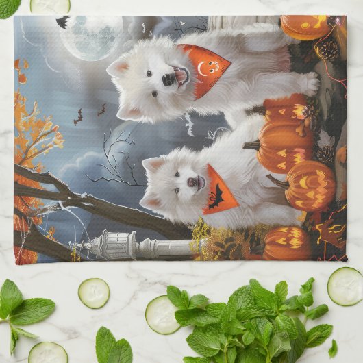 Samoyed Halloween Spooky Theedoek (Gevouwen)