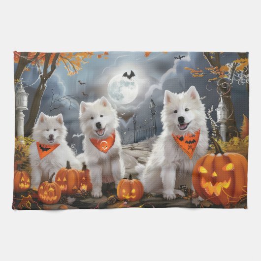 Samoyed Halloween Spooky Theedoek (Horizontaal)