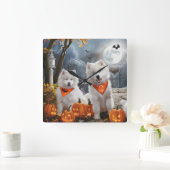 Samoyed Halloween Spooky Vierkante Klok (Huis)