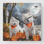 Samoyed Halloween Spooky Vierkante Klok (Voorkant)