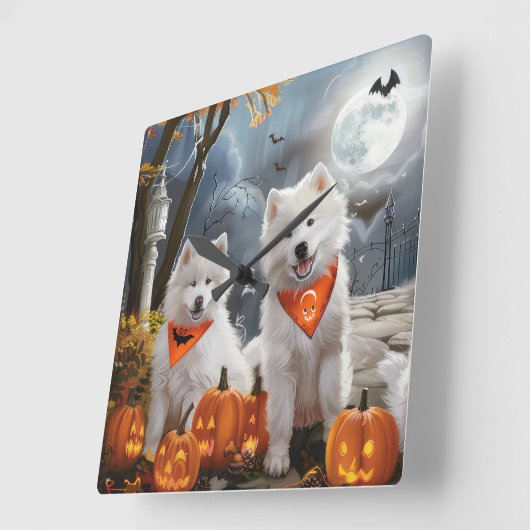 Samoyed Halloween Spooky Vierkante Klok (Hoek)
