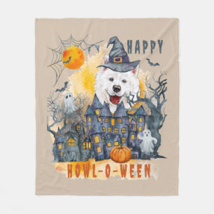 Samoyed Happy Howl-o-between Ghost Houses Funny Fleece Deken