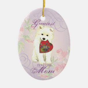 Samoyed Heart Mam Ceramic Ornament