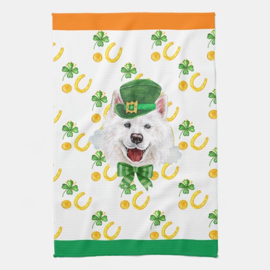 Samoyed Holiday Home Decor St Patricks Day Theedoek (Verticaal)
