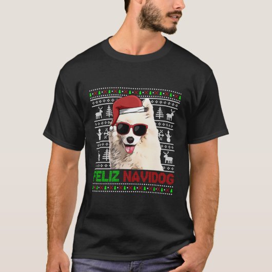 Samoyed Hond Feliz Navidog Grappige Kerstmis T-shirt (Voorkant)