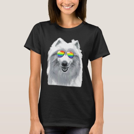 Samoyed Hond Gay Pride Vlag Zonnebril LGBT T-shirt (Voorkant)