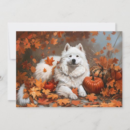Samoyed Hond Gepersonaliseerde Naam Herfst Notitiekaartje (Achterkant)