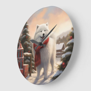 Samoyed hond in de sneeuw Kerstmis  Grote Klok