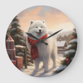 Samoyed hond in de sneeuw Kerstmis  Grote Klok (Voorkant)