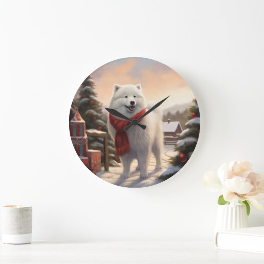 Samoyed hond in de sneeuw Kerstmis  Grote Klok (Huis)