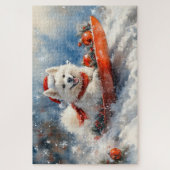 Samoyed Hond in Slede Laat het Sneeuwen Kerstmis Legpuzzel (Verticaal)