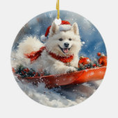 Samoyed hond in slee Laat het sneeuwen Kerstmis Keramisch Ornament (Achterkant)