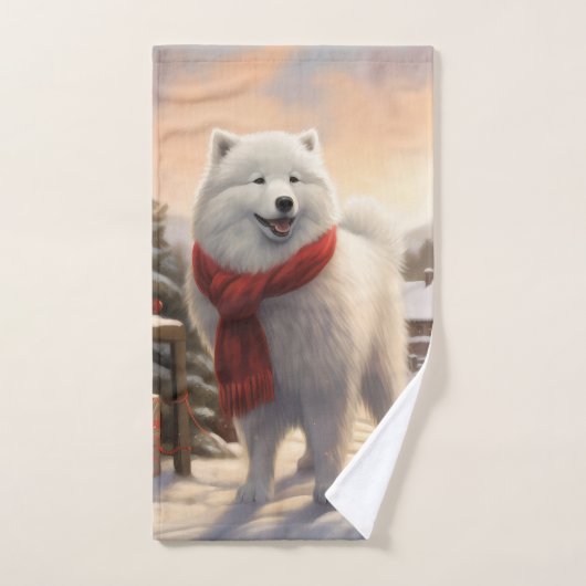 Samoyed Hond in Sneeuw Kerstmis Bad Handdoek (Handdoek)
